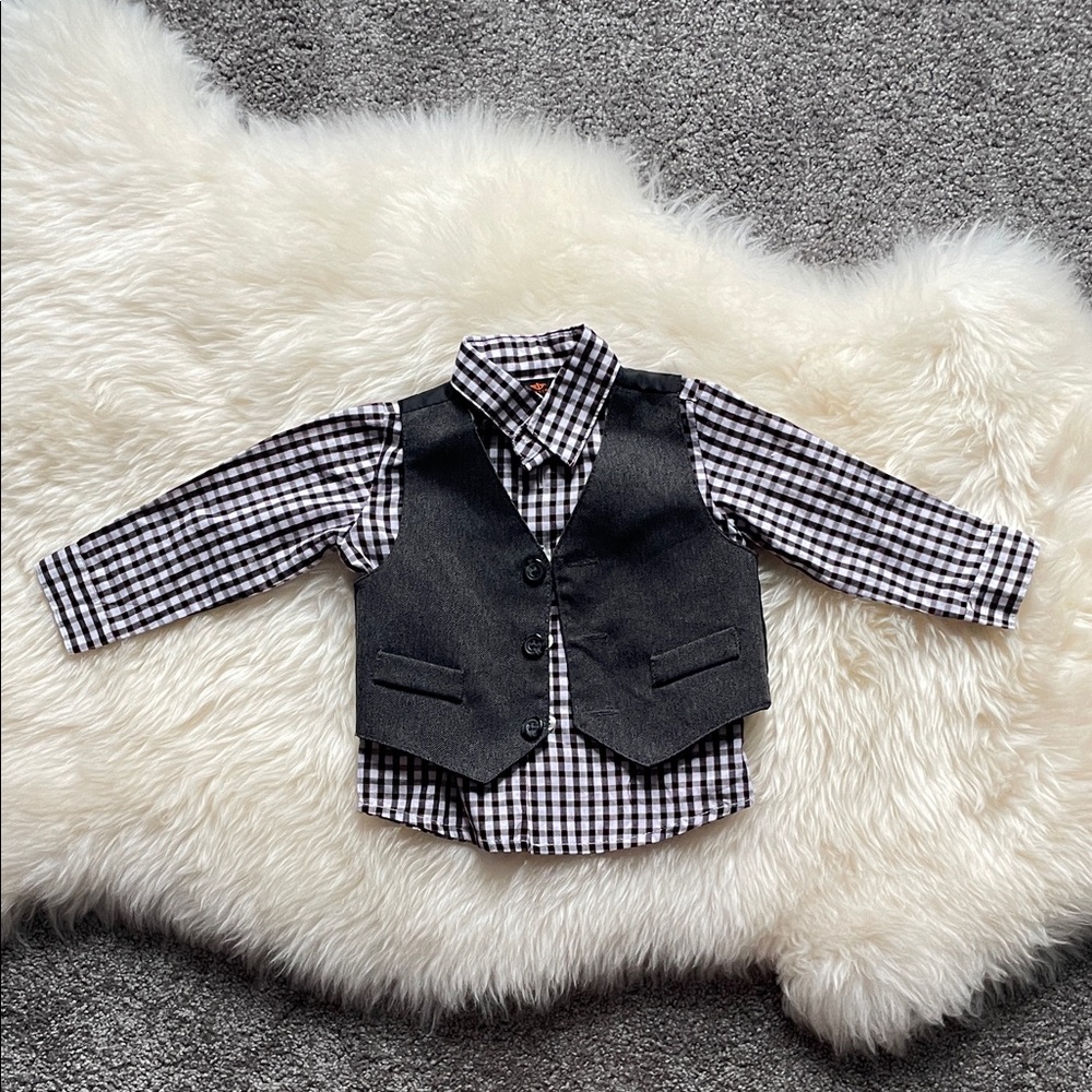 Dockers Kids Black and White Plaid Shirt with Vest